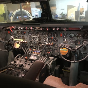 A picture of the cockpit of a Boeing Aircraft